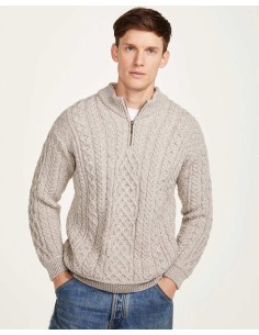 MAGLIONE ARAN UOMO IN LANA SUPERSOFT "MEZZA ZIP" - GRIGIO 2