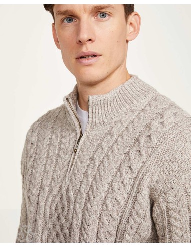 MAGLIONE ARAN UOMO IN LANA SUPERSOFT "MEZZA ZIP"