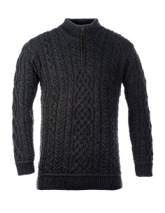 MAGLIONE ARAN UOMO IN LANA SUPERSOFT "MEZZA ZIP" - ANTRACITE