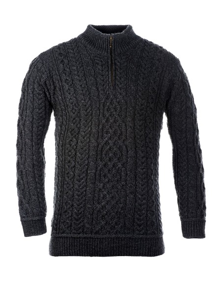MAGLIONE ARAN UOMO IN LANA SUPERSOFT "MEZZA ZIP"