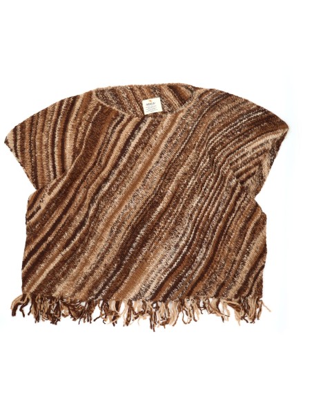 PONCHO IN 100% ALPACA NATURALE "FRANGE"