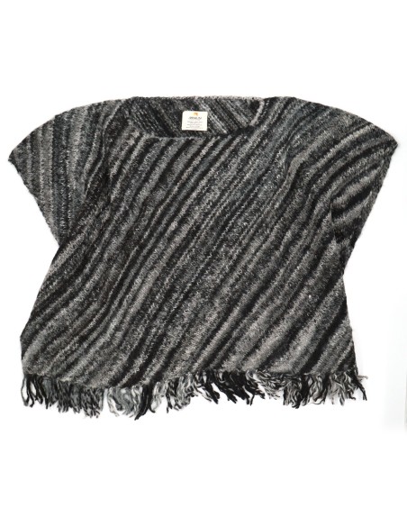 PONCHO IN 100% ALPACA NATURALE "FRANGE"
