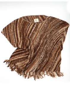 PONCHO IN 100% ALPACA NATURALE "FRANGE" - MARRONE 2