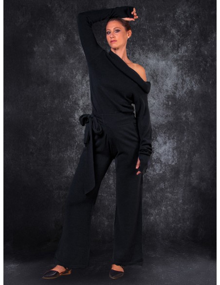 PANTALONE DRITTO WRAP IN LANA E CASHMERE "MIDNIGHT"