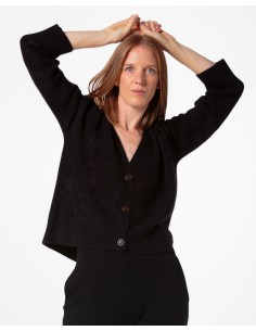 CARDIGAN CHUNKY IN 100% CASHMERE SPAZZOLATO "CAMILLA" - NERO
