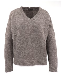 MAGLIONE  IN 100% BABY ALPACA SCOLLO V "IRENE" - ANTRACITE