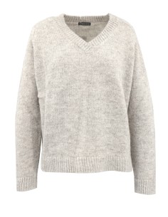 MAGLIONE  IN 100% BABY ALPACA SCOLLO V "IRENE" - GRIGIO