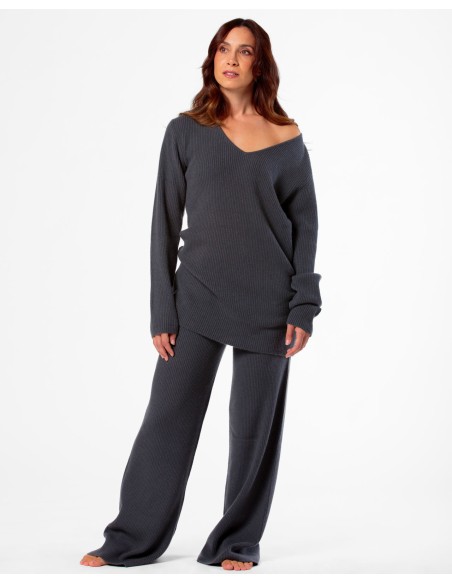 MAXI PULL IN 100% CASHMERE SCOLLO A V "SARA"