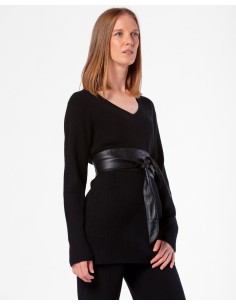 MAXI PULL IN 100% CASHMERE SCOLLO A V "SARA" - NERO 2