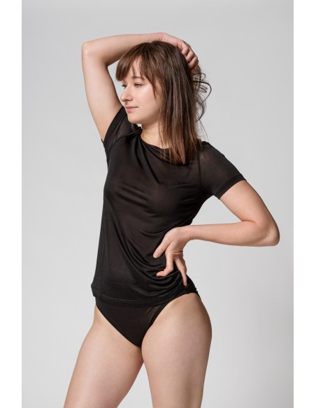 T-SHIRT IN PURA SETA A MANICHE CORTE