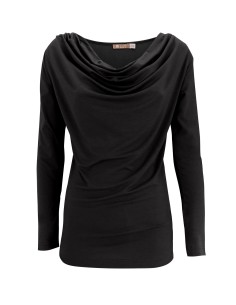 MAGLIA IN BAMBU' CON SCOLLO A CASCATA E MANICA LUNGA - NERO 2