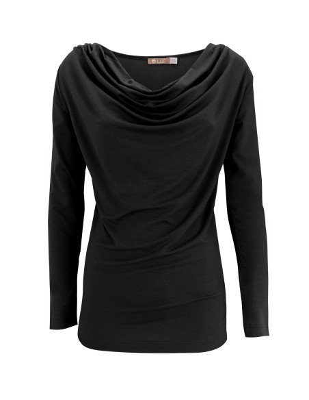 MAGLIA IN BAMBU' CON SCOLLO A CASCATA E MANICA LUNGA