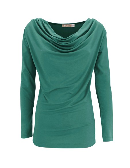 MAGLIA IN BAMBU' CON SCOLLO A CASCATA E MANICA LUNGA