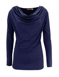 MAGLIA IN BAMBU' CON SCOLLO A CASCATA E MANICA LUNGA - BLU