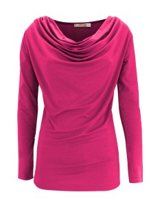 MAGLIA IN BAMBU' CON SCOLLO A CASCATA E MANICA LUNGA - FUXIA