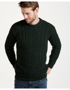 MAGLIONE ARAN GIROCOLLO IN LANA IRLANDESE SUPERSOFT - BOSCO