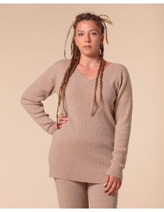 MAXI PULL IN 100% CASHMERE SCOLLO A V "SARA" - CORDA