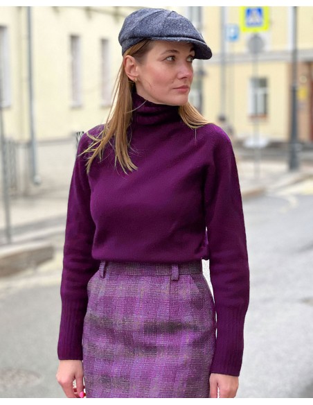 MAGLIONE DONNA SCOZZESE IN LANA DI AGNELLO SUPERFINE COLLO ALTO