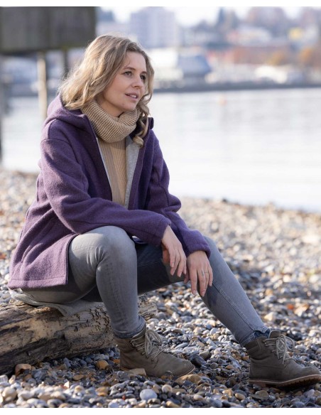 GIACCA DONNA IN 100%  LANA COTTA CON CAPPUCCIO E ZIP