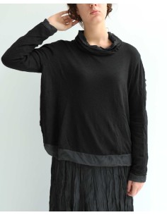 MAGLIA MANICHE LUNGE IN SETA E LANA "WINTO" - NERO