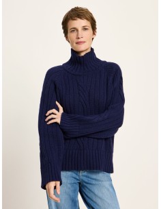 MAGLIONE OVERSIZE TRECCE IN LANA E COTONE BIO - BLU
