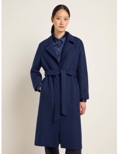 CAPPOTTO IN 100% LANA CON CINTURA - NAVY 2