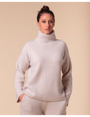 PULL COLLO ALTO IN 100% CASHMERE A COSTINA...