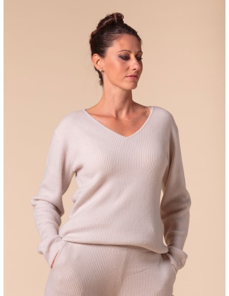 MAXI PULL IN 100% CASHMERE SCOLLO A V "SARA"