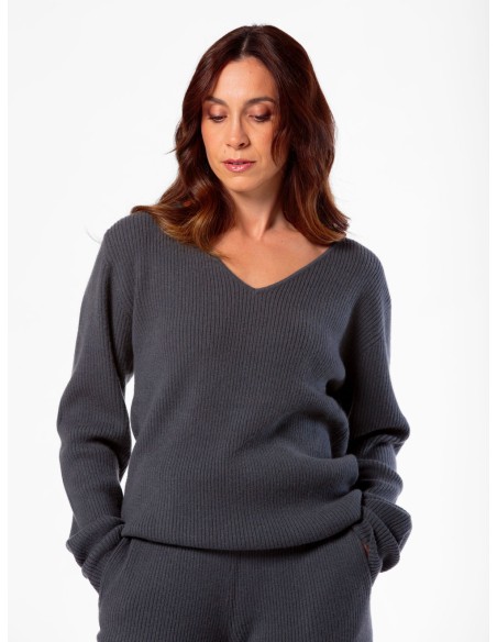 MAXI PULL IN 100% CASHMERE SCOLLO A V "SARA"