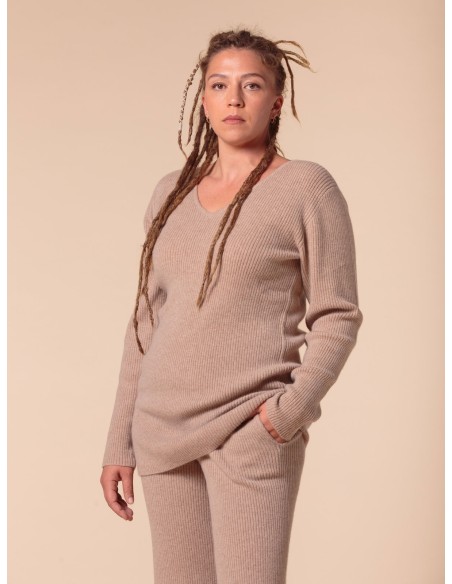 MAXI PULL IN 100% CASHMERE SCOLLO A V "SARA"