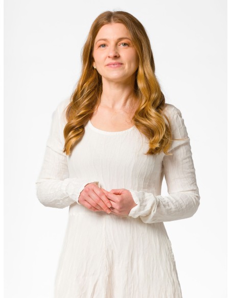 ABITO IN SETA INCRESPATA DOPPIATA AD EFFETTO PLISSÉ “LUSTA”