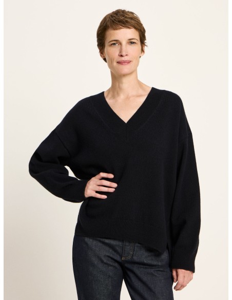 MAGLIONE SCOLLO A "V" IN LANA E COTONE BIO