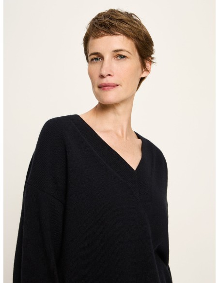 MAGLIONE SCOLLO A "V" IN LANA E COTONE BIO