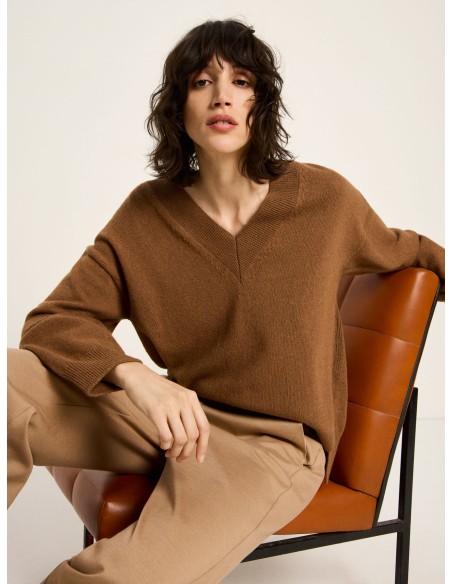 MAGLIONE SCOLLO A "V" IN LANA E COTONE BIO