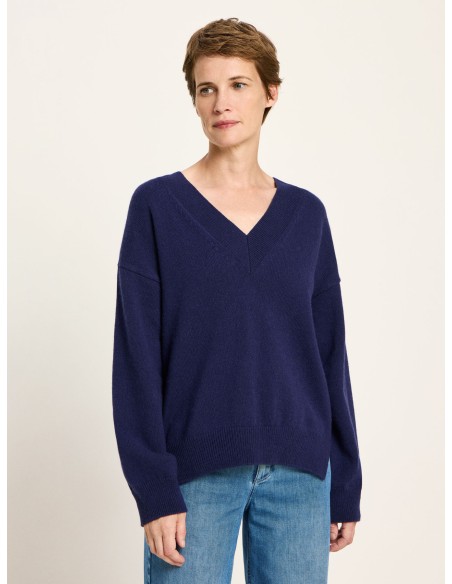 MAGLIONE SCOLLO A "V" IN LANA E COTONE BIO