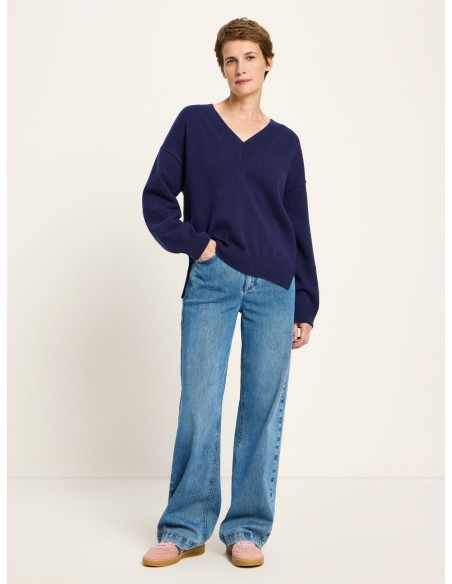 MAGLIONE SCOLLO A "V" IN LANA E COTONE BIO