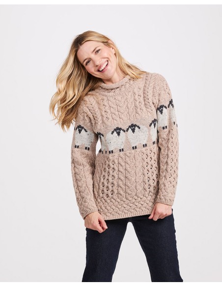 MAGLIONE ARAN IRLANDESE IN 100% LANA MERINO "PECORELLE"