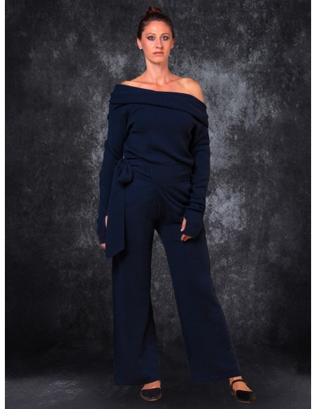 PANTALONE DRITTO WRAP IN LANA E CASHMERE "MIDNIGHT"