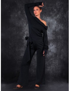 PANTALONE DRITTO WRAP IN LANA E CASHMERE "MIDNIGHT" - NERO