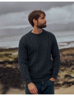 MAGLIONE ARAN GIROCOLLO IN LANA IRLANDESE SUPERSOFT - BOSCO