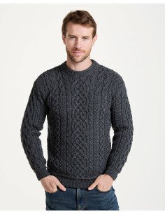 MAGLIONE ARAN GIROCOLLO IN LANA IRLANDESE SUPERSOFT -...