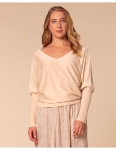 CASHMIRETTA SCOLLO A V "ELISA" LIMITED - NUDE