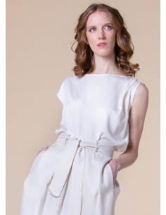 TOP MANICHE ASIMMETRICHE IN 100% BAMBU' SATIN - BIANCO