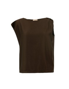 TOP MANICHE ASIMMETRICHE IN 100% BAMBU' SATIN - MARRONE