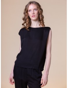 TOP MANICHE ASIMMETRICHE IN 100% BAMBU' SATIN - NERO