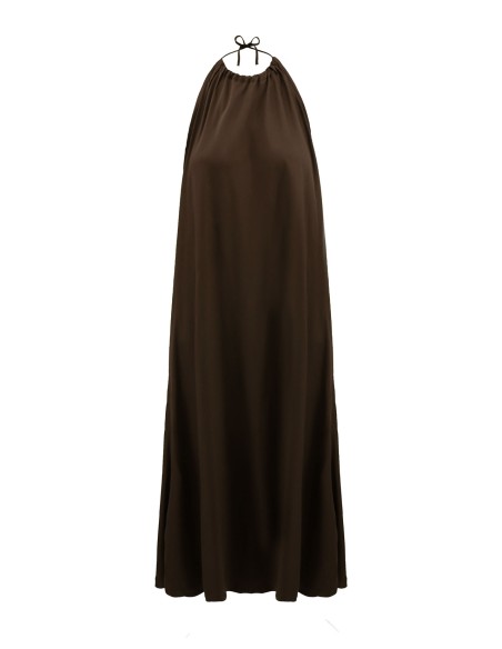 ABITO AMPIO E LUNGO IN BAMBU' SATIN CON SPACCO "WATERFALL"