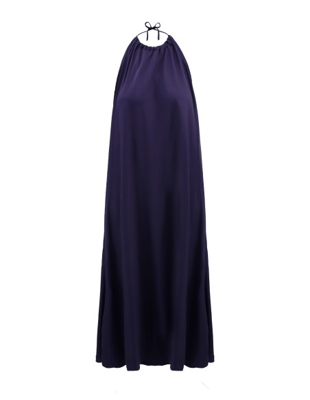 ABITO AMPIO E LUNGO IN BAMBU' SATIN CON SPACCO "WATERFALL"