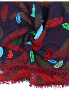 STOLA IN LANA RICAMATA 70X180 "PEACE" - BORDEAUX 2