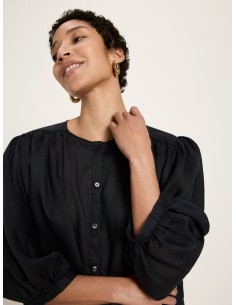 BLUSA A PALLONCINO IN RAMIE - NERO