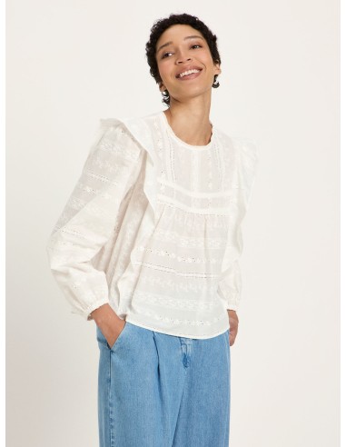 CAMICIA RICAMATA CON VOLANT IN COTONE BIOLOGICO